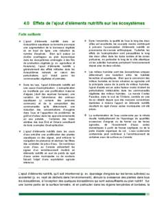 4.0 Effets de l’ajout d’éléments nutritifs sur les écosystèmes Faits saillants L’ajout d’éléments nutritifs dans un écosystème aquatique ou terrestre provoque une augmentation de la biomasse végétale et