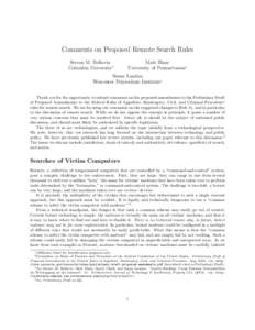 Comments on Proposed Remote Search Rules Steven M. Bellovin Columbia University∗ Matt Blaze University of Pennsylvania*