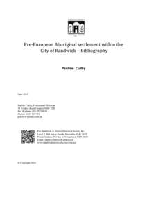 Pre-European Aboriginal settlement within the City of Randwick – bibliography Pauline Curby  June 2014