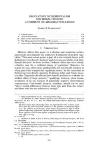 REGULATORY INCREMENTALISM AND MORAL CHOICES: A COMMENT ON ADLERIAN WELFARISM DANIEL B. RODRIGUEZ* I. II.