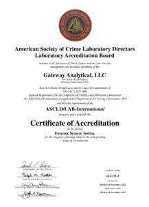 American Society of Crime Laboratory Directors Laboratory Accreditation Board declares to all Advocates of Truth, Justice and the Law that the management and technical operations of the  Gateway Analytical, LLC