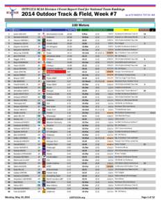 USTFCCCA NCAA Division I Event Report Used for National Team Rankings[removed]Outdoor Track & Field, Week #7 as of[removed]:57:31 AM