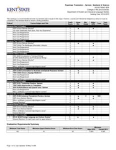 Roadmap: Translation – German– Bachelor of Science AS-BS-TRNS-GER College of Arts and Sciences Department of Modern and Classical Language Studies Catalog Year: [removed]This roadmap is a recommended semester-by-sem