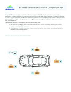 Page 1 of 2  B5 Video Serializer/De-Serializer Companion Chips Overview Ambarella B5 companion chips enable the multi-stream capture of full-HD video for automotive and surveillance applications. Designed to support comp