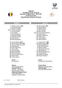 LINEUPS Qualifying round - Group B Saturday, 28 March[removed]:45 CET (20:45 local time) King Baudouin Stadium, Brussels