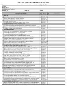 FIRE / LIFE SAFETY REVIEW CHECKLIST (IFC[removed]Agency: Division: Building Name: Building Location / Address: Inspected By: