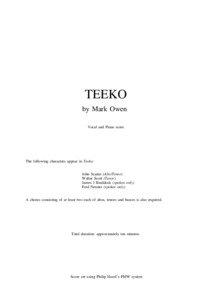 TEEKO by Mark Owen Vocal and Piano score