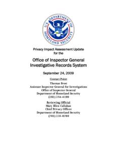 Department of Homeland Security Privacy Impact Assessement Update Investigative Records System