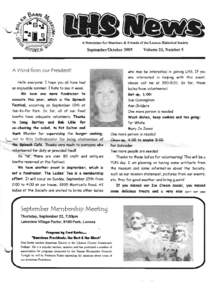 A Newsletter for Members & Frie:uds of the Lenel. Historical Society  September/October 2005 A WOtc\ from OU t Ptesi<:\ent l