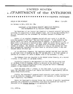 UNITED STATES  L -2JPARTMENT of the INTERIOR * * * * * * * * * * * * * * * * * * * * *news release Menus[removed]