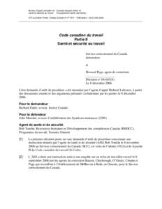 Bureau d’appel canadien en Canada Appeals Office on santé et sécurité au travail Occupational Health and Safety 275 rue Slater Street, Ottawa (Ontario) K1P 5H9 – Télécopieur : ([removed]____________________