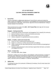 CITY OF PORT PHILLIP CULTURAL HERITAGE REFERENCE COMMITTEE TERMS OF REFERENCE 1.