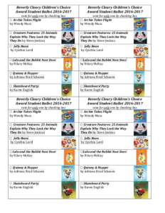 Beverly Cleary Children’s Choice Award Student BallotBeverly Cleary Children’s Choice Award Student Ballot