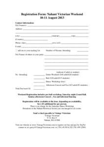 Registration Form: Nahant Victorian Weekend[removed]August 2013 Contact Information: Full Name(s): ____________________________________________________________ Address: _____________________________________________________