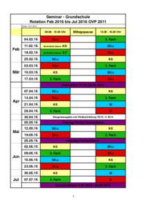 Seminar - Grundschule Rotation Feb 2016 bis Jul 2016 OVP 2011 Stand: Mittagspause