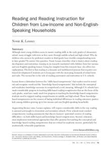 Reading and Reading Instruction for Children from Low-Income and Non-English-Speaking Households  Reading and Reading Instruction for Children from Low-Income and Non-EnglishSpeaking Households Nonie K. Lesaux Summary