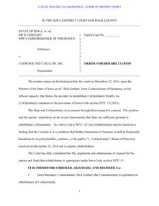 E-FILED 2014 DEC 23 3:48 PM POLK - CLERK OF DISTRICT COURT  IN THE IOWA DISTRICT COURT FOR POLK COUNTY ______________________________________________________________________________ STATE OF IOWA, ex rel. NICK GERHART,