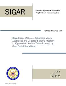 SIGAR  Special Inspector General for Afghanistan Reconstruction  SIGARFinancial Audit