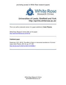 promoting access to White Rose research papers  Universities of Leeds, Sheffield and York http://eprints.whiterose.ac.uk/ This is an author produced version of a paper published in Solar Physics.