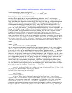 Southern Campaigns American Revolution Pension Statements and Rosters Pension Application of Bennett McKey S38197 VA Transcribed and annotated by C. Leon Harris. Revised 2 Dec[removed]State of Virginia. County Court of Wes