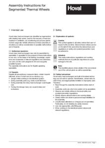 Assembly Instructions for Segmented Thermal Wheels 1 Intended use  2 Safety