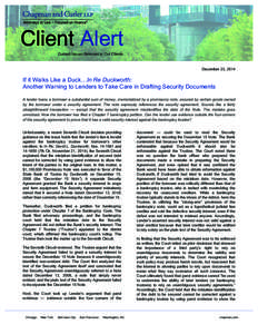 Client Alert Current Issues Relevant to Our Clients December 23, 2014  If it Walks Like a Duck…In Re Duckworth: