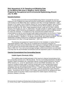 Risk Assessment of Air Sampling and Modeling Data for the Milford Hills Area in Salisbury, North Carolina Prepared by Occupational and Environmental Epidemiology Branch July 19, 2002 Executive Summary The Occupational an