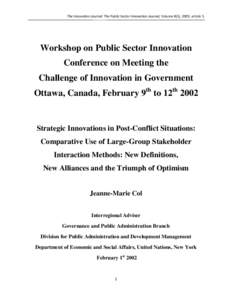 The Innovation Journal: The Public Sector Innovation Journal, Volume 8(1), 2003, article 5. _____________________________________________________________________ __________________________________________________________