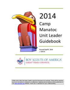 2014 Camp Manatoc Unit Leader Guidebook Revised April 4, 2014