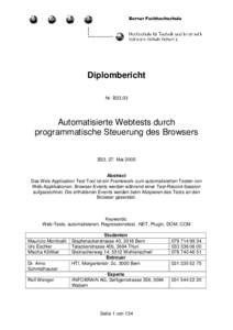 Diplombericht Nr. B33.03 Automatisierte Webtests durch programmatische Steuerung des Browsers B33, 27. Mai 2005