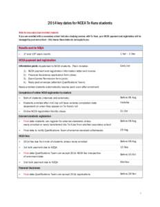 2014 key dates for NCEA Te Kura students Note for secondary dual enrolled students If you are enrolled with a secondary school but also studying courses with Te Kura, your NCEA payment and registration will be managed by