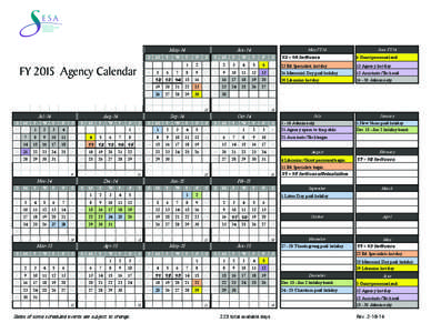 May-14  FY 2015 Agency Calendar