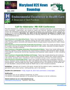 July[removed]Maryland H2E News Roundup  Call for Abstracts—MD H2E Conference