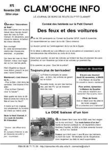 N°6 Novembre 2005 Edition unique CLAM’OCHE INFO LE JOURNAL DE BORD DE ROUTE DU P’TIT CLAMART
