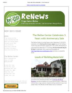 [removed]Finger Lakes ReUse eNewsletter - 5 Year Anniversary! C lick to vie w this e m ail in a browse r  NOV 2013 ISSUE
