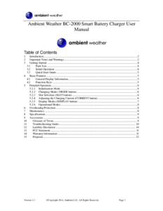 Ambient Weather BC-2000 Smart Battery Charger User Manual Table of Contents 1 2