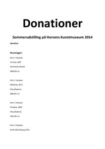 Donationer Sommerudstilling på Horsens Kunstmuseum 2014 Værkliste Stueetagen: Erik A. Frandsen