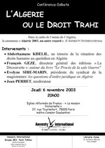 Conférence-Débats  L’ALGERIE OU LE  DROIT TRAHI