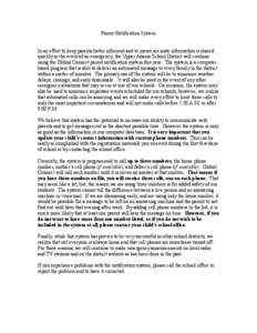 Parent Notification System In an effort to keep parents better informed and to insure accurate information is shared quickly in the event of an emergency, the Upper Adams School District will continue using the Global Co