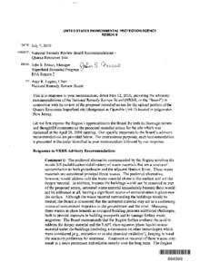 Letter regarding National Remedy Review Board Recommendations - Quanta Resources Site
