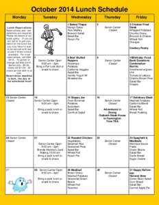 October 2014 Lunch Schedule Monday Tuesday  Senior Center