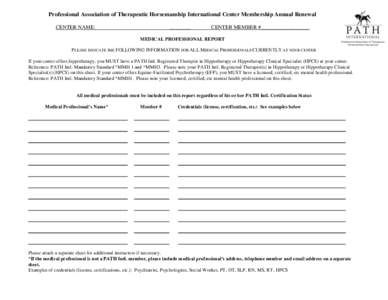 Professional Association of Therapeutic Horsemanship International Center Membership Annual Renewal CENTER NAME: ________  CENTER MEMBER #__________________