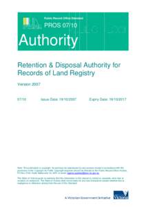 Public Record Office Standard  PROS[removed]Authority Retention & Disposal Authority for