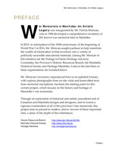 War Memorials in Manitoba: An Artistic Legacy  PREFACE W  