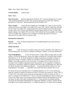 Nom : l’hon. Albert Allison Dysart Circonscription : comté de Kent  Parti : libéral