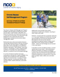 Chronic Disease Self-Management Program Summary of National and State Translational Research Findings  The Chronic Disease Self-Management Program