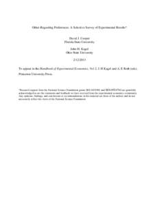 Other-Regarding Preferences: A Selective Survey of Experimental Results*  David J. Cooper Florida State University John H. Kagel Ohio State University