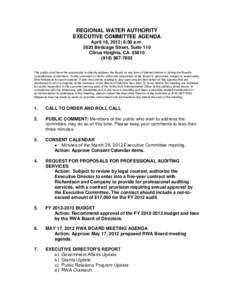 REGIONAL WATER AUTHORITY EXECUTIVE COMMITTEE AGENDA April 18, 2012; 8:30 a.m[removed]Birdcage Street, Suite 110 Citrus Heights, CA[removed]7692