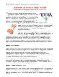 Mood stabilizers / Lithium / Catecholamines / Neurotransmitters / Mood disorders / Lithium pharmacology / Lithia water / Antidepressant / Dopamine / Chemistry / Emotion / Medicine