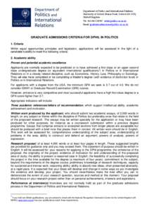 Department of Politics and International Relations University of Oxford, Manor Road, Oxford OX1 3UQ United Kingdom Tel: +[removed]www.politics.ox.ac.uk Email: [removed]